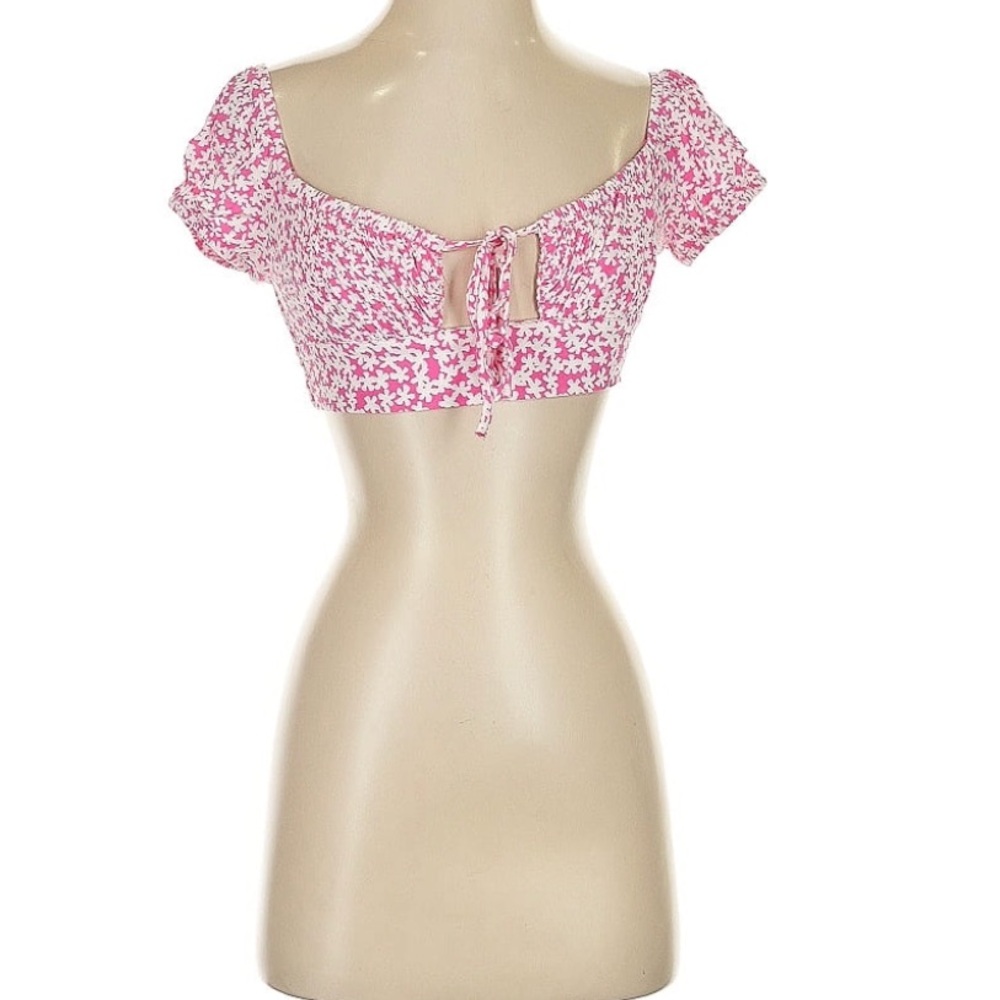 Garage Pink and White Cap Sleeve Crop Top